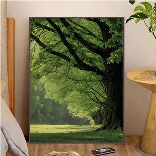 绿色夏日光景治愈系装 饰画森林树丛清新仿油画风景卧室客厅摆挂画