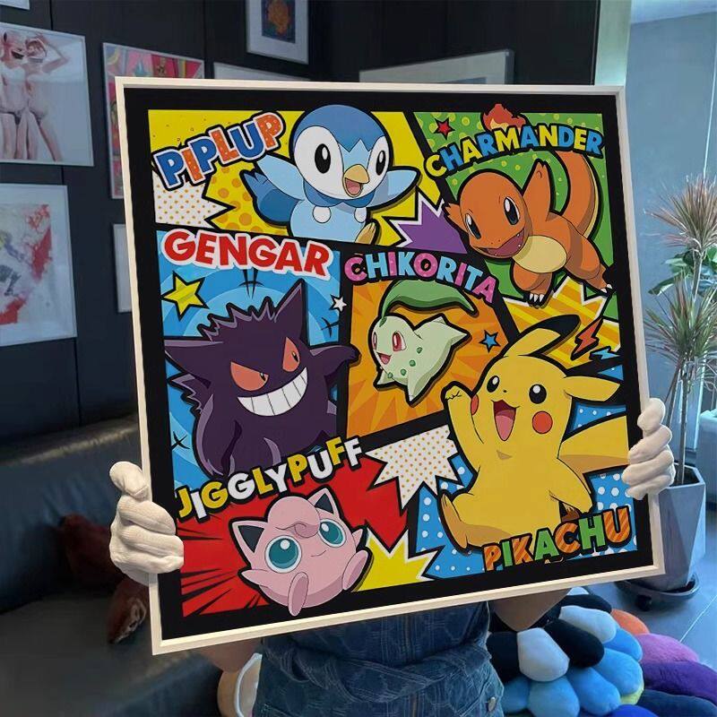 神奇宝贝装饰画海报壁画皮卡丘版画宠物小精灵卧室卡通动漫挂画