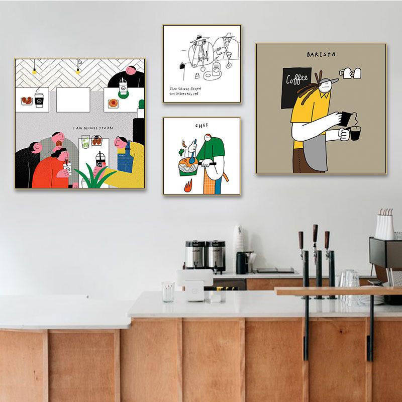 韩国ins风插画装饰画小众人物挂画咖啡厅奶茶店甜品店蛋糕店壁画