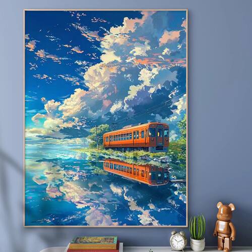 海上列车宫崎骏治愈风景装饰画