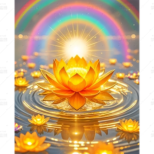 阳光普照九品莲金莲花3d立体墙贴装饰品室内家居客厅不干胶贴纸