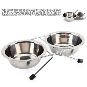 宠物碗不锈钢狗狗碗 防滑带支架狗碗狗食盆 小中大型犬双碗双食盆