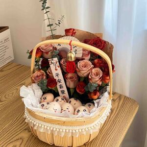 手工花篮木片月子篮提篮鸡蛋鲜花diy水果田园礼物闺蜜产妇手提