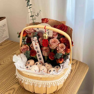 手工月子手提鸡蛋鲜花篮