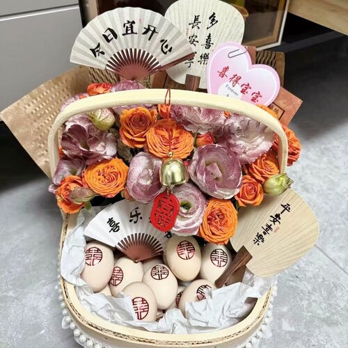 月子鸡蛋鲜花水果篮材料包