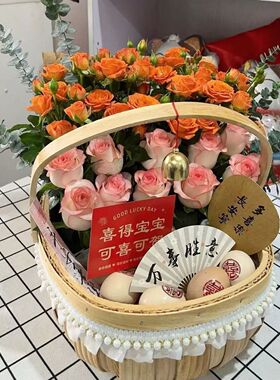 手工木编藤编月子篮提篮鸡蛋鲜花篮水果蔬菜篮田园送闺蜜产妇