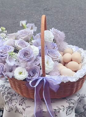 田园手工藤编手提篮月子鸡蛋花篮水果篮插花鲜花收纳筐编织篮筐