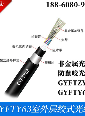 GYFTZY63防水防雷击8芯光纤GYFTY63-8B1非金属无铠阻燃防鼠咬光缆
