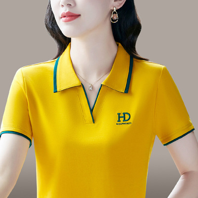 声雨竹冰丝短袖t恤女夏装2026新款时尚气质妈妈polo衫印花体恤翻