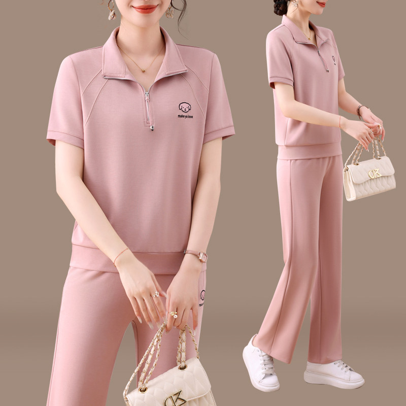 声雨竹运动休闲套装女夏季妈妈减龄穿搭一整套超火夏装两件套2026