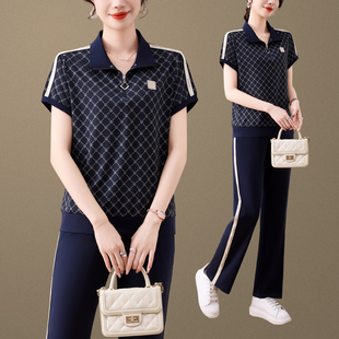 声雨竹广场舞短袖运动套装女夏季薄2026年新款时尚妈妈休闲服两件