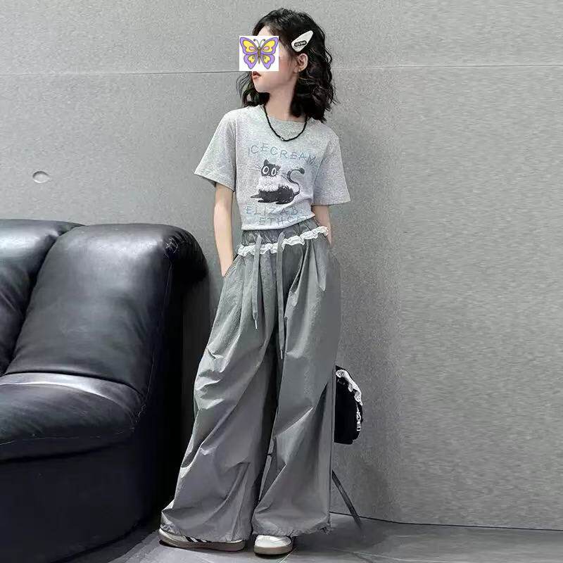 童装女童2026夏季新款韩版时尚短袖套装女孩洋气时髦休闲裤两件套