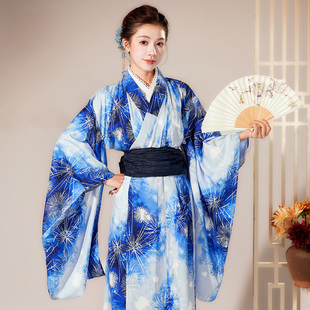 日本和服烟火绚蓝剧本杀日料店民宿女款季摄影改良和服浴衣振袖