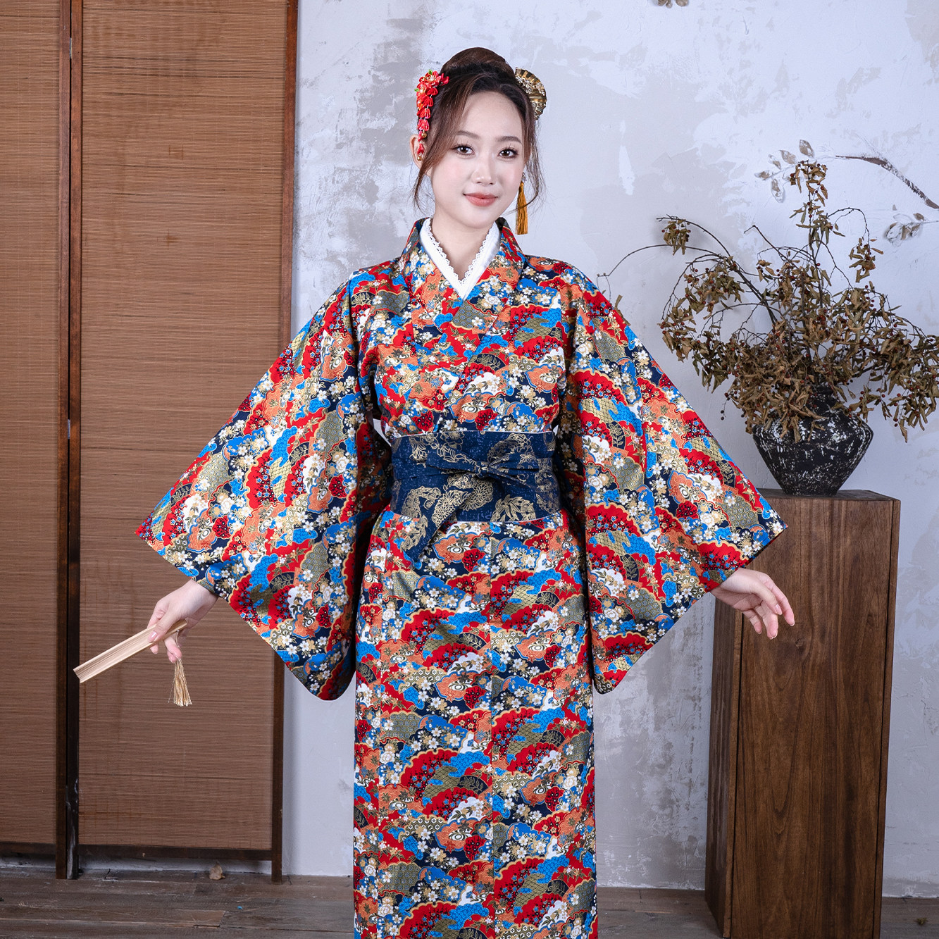 日式振袖樱花少女风和服浴衣写真日本传统改良和服连衣裙高品质甜