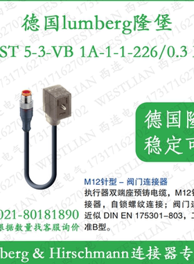 德国lumberg隆堡M12转阀门连接器RST 5-3-VB 1A-1-1-226/0,3 M