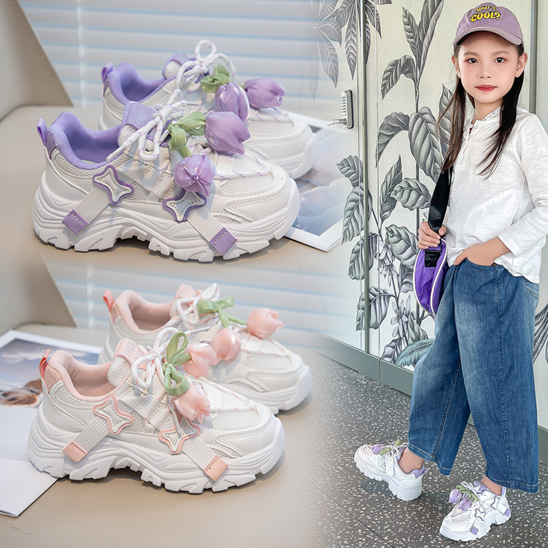 女童老爹鞋女孩郁金香运动鞋网鞋