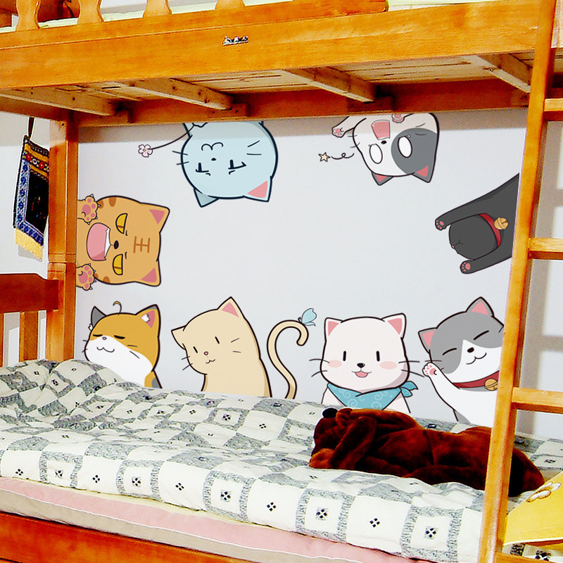 宿舍改造大学生卧室房间床头装饰创意个性猫咪贴纸墙贴墙壁纸自粘