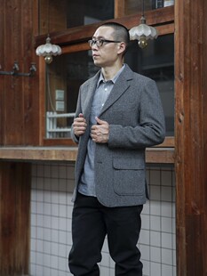 冬浴血黑帮男复古咔叽粗花呢tweed羊毛呢休闲西装外套鱼骨纹西服