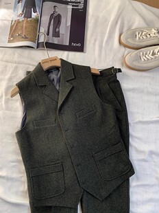 咔叽RRL风格 马甲美式 西装 秋冬英伦复古男重磅羊毛Tweed粗花呢修身