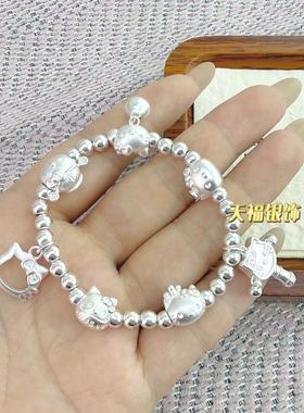 999足银kitty铃铛手链纯银凯蒂猫手串佛珠女友生日礼物闺蜜送礼