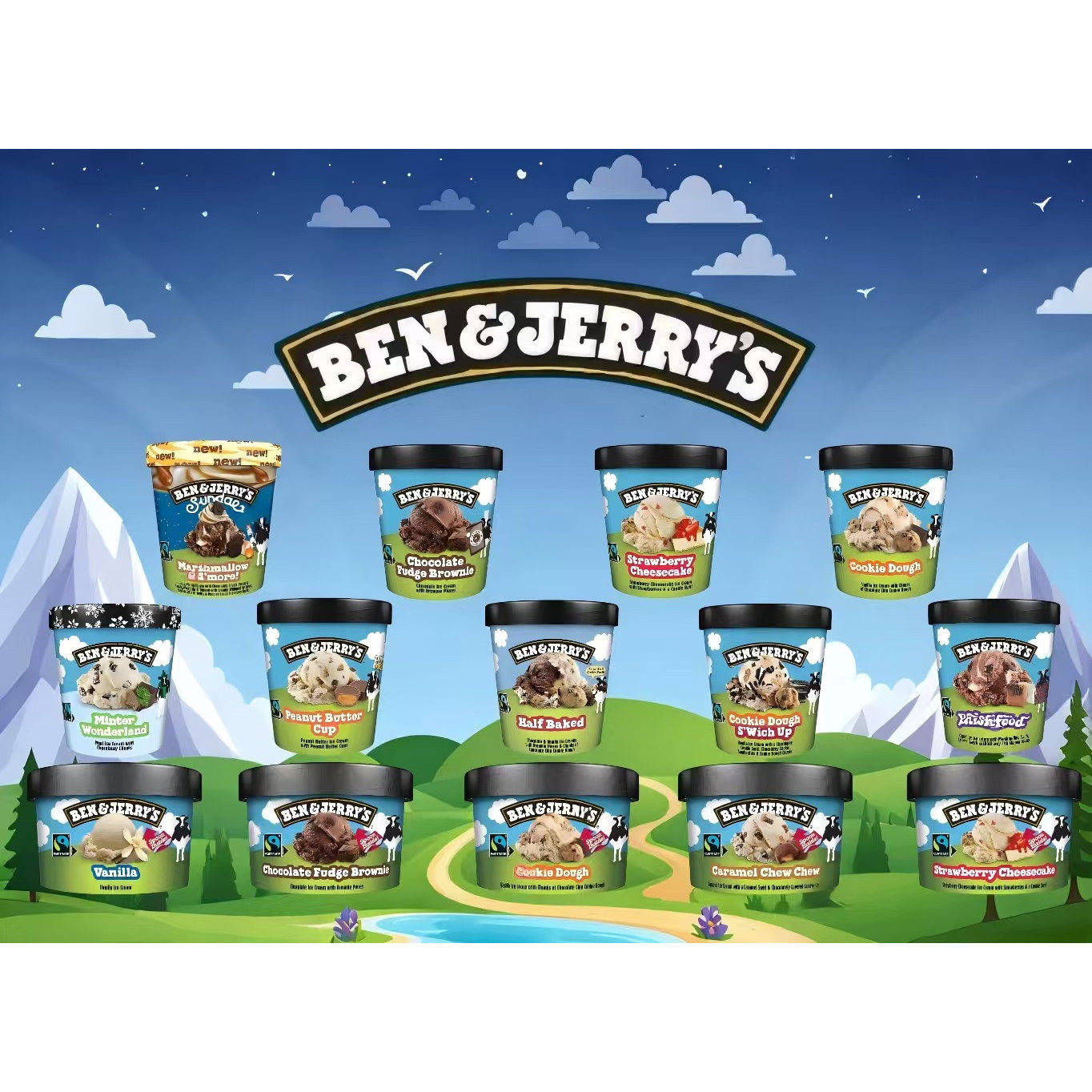本杰瑞BEN'&JERRY'S冰淇淋巧克力布朗尼四拼曲奇薄荷花生酱多口味
