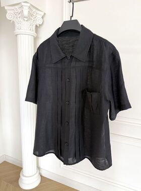 Puch in line天丝醋酸亚麻男夏季轻薄正肩琴褶短袖衬衫