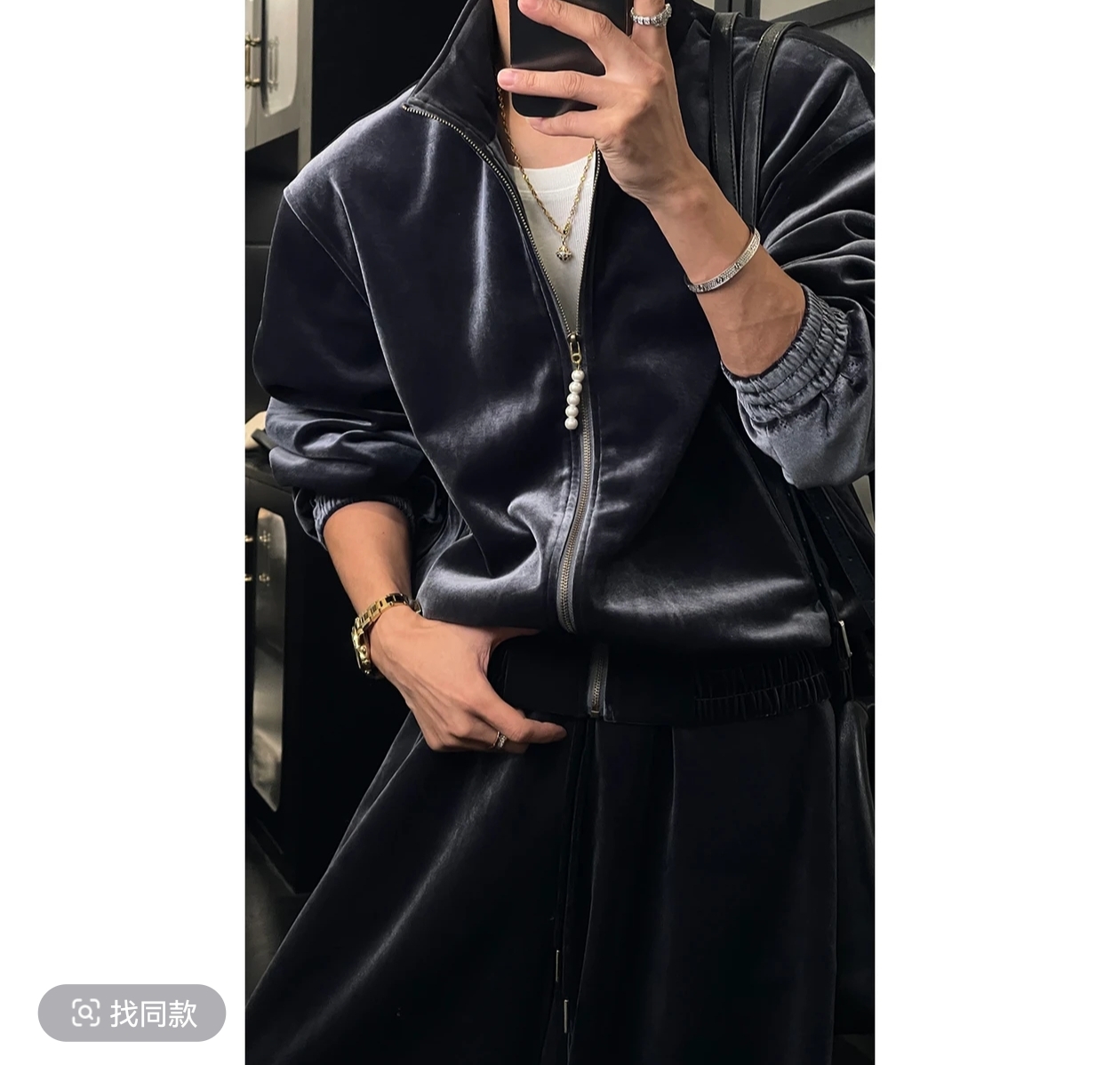 龙叨叨秋冬新品复古高级感丝绒立领夹克套装轻奢简约宽松外套长裤