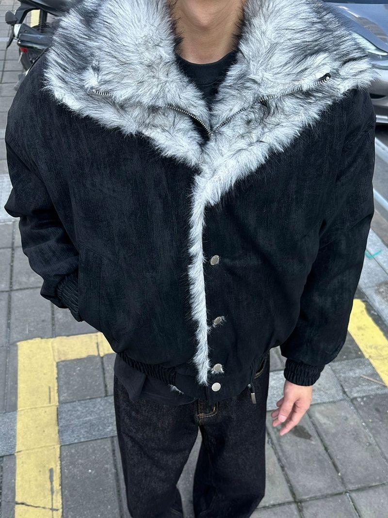 WTHP美式双层翻毛领座山雕外套男冬季cleanfit短款哈灵顿夹克棉服