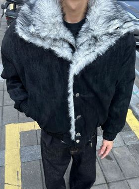 WTHP美式双层翻毛领座山雕外套男冬季cleanfit短款哈灵顿夹克棉服