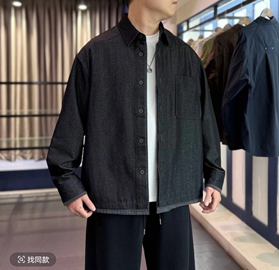 开平谢生服装撞色老钱风假两件拼接格纹衬衣春季轻薄男士夹克外套