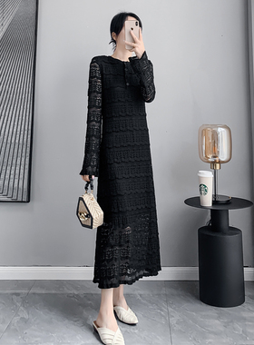 2023早秋新款女装名媛黑色蕾丝连衣裙女修身显瘦气质性感风长裙子