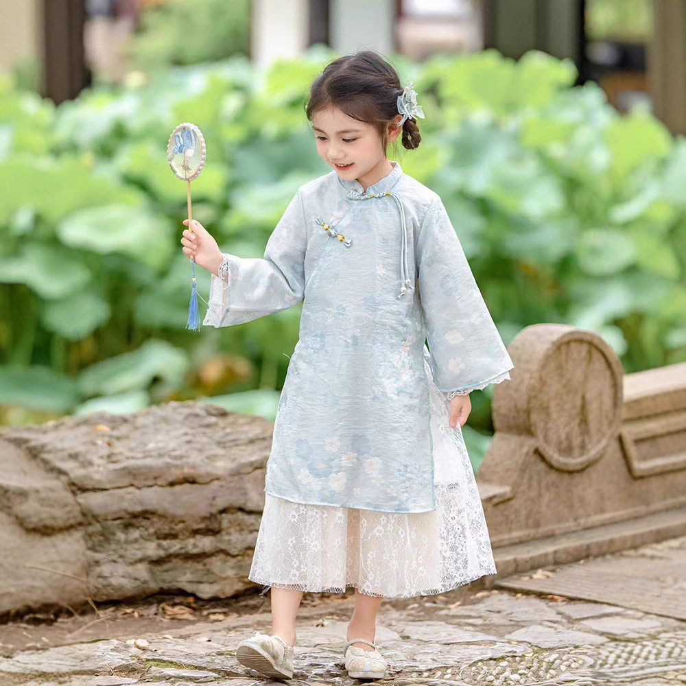 新中式女童春季古风连衣裙2026新款大童长袖改良旗袍裙汉服公主裙