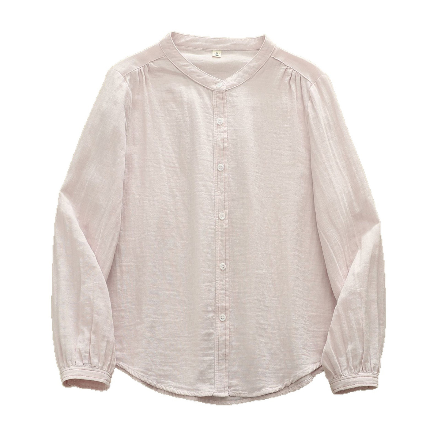 无印风日式全棉上衣女秋季薄款宽松小立领衬衫双层棉纱长袖衬衣