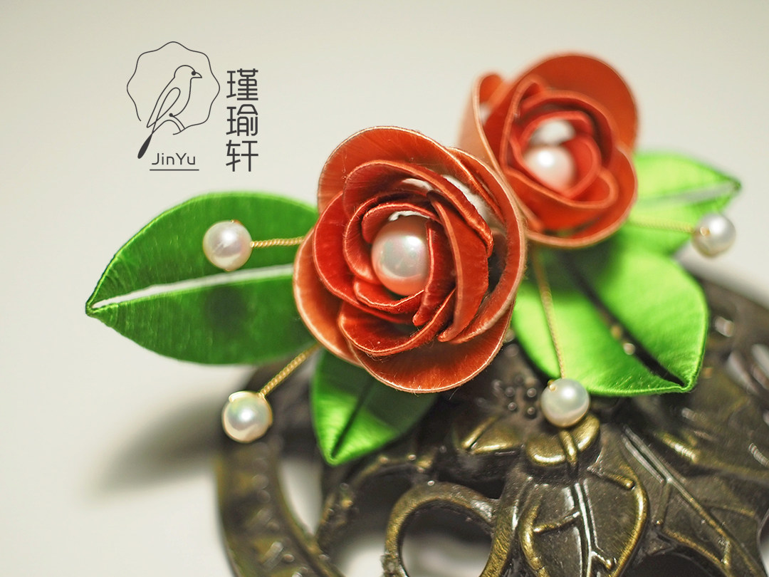 瑾瑜轩手作丨原创缠花胸针蔷薇春仔花发簪平价汉服配饰