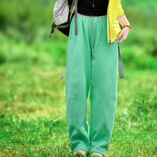 北京森林户外原创390G全棉直筒加绒加厚保暖宽松显瘦阔腿长裤女式