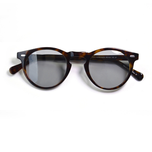 潮人复古圆框墨镜  男女偏光浅色明星同款玳瑁墨镜板材透明太阳镜