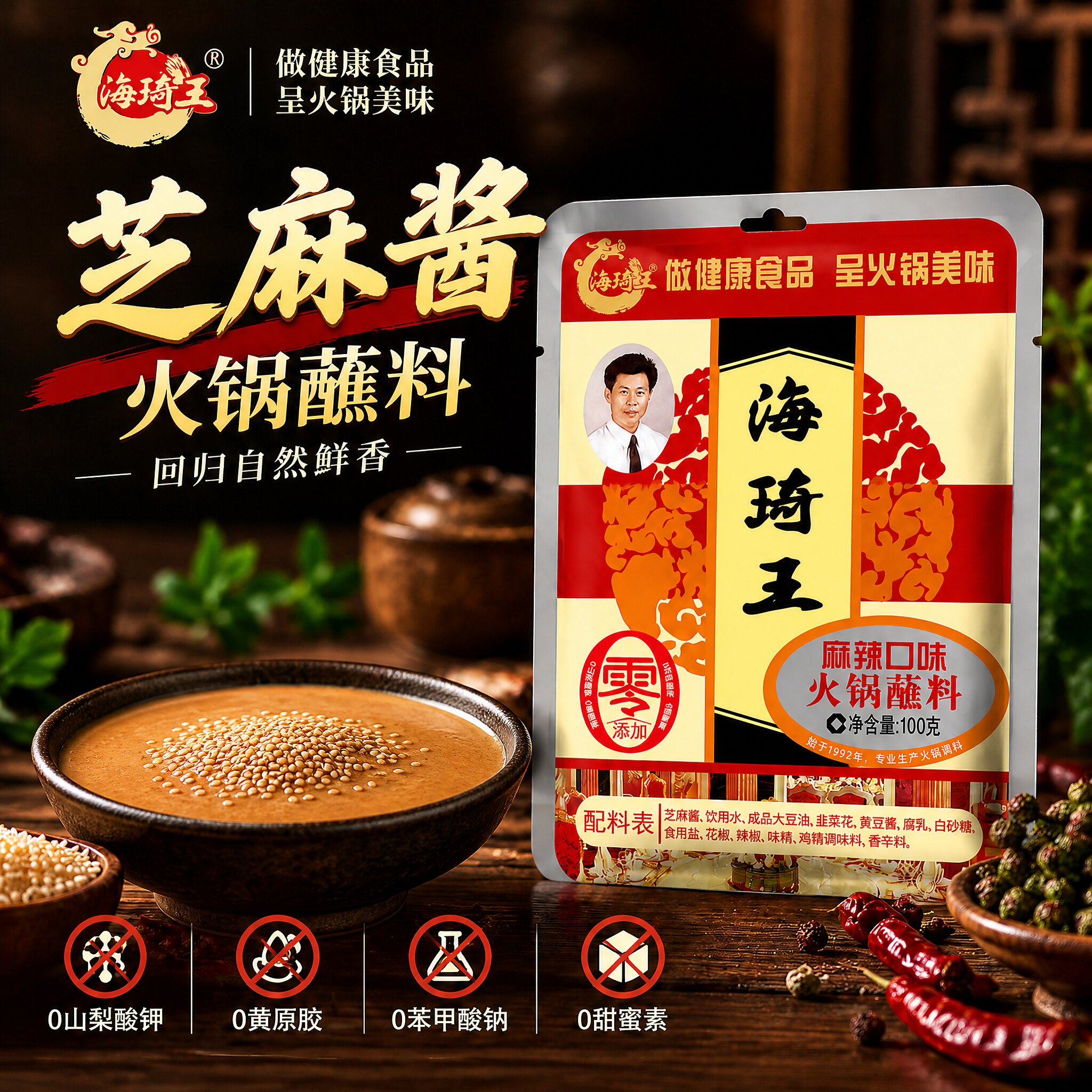 海琦王火锅蘸料小包装100g东北涮羊肉香辣沾料芝麻酱调料专用蘸酱