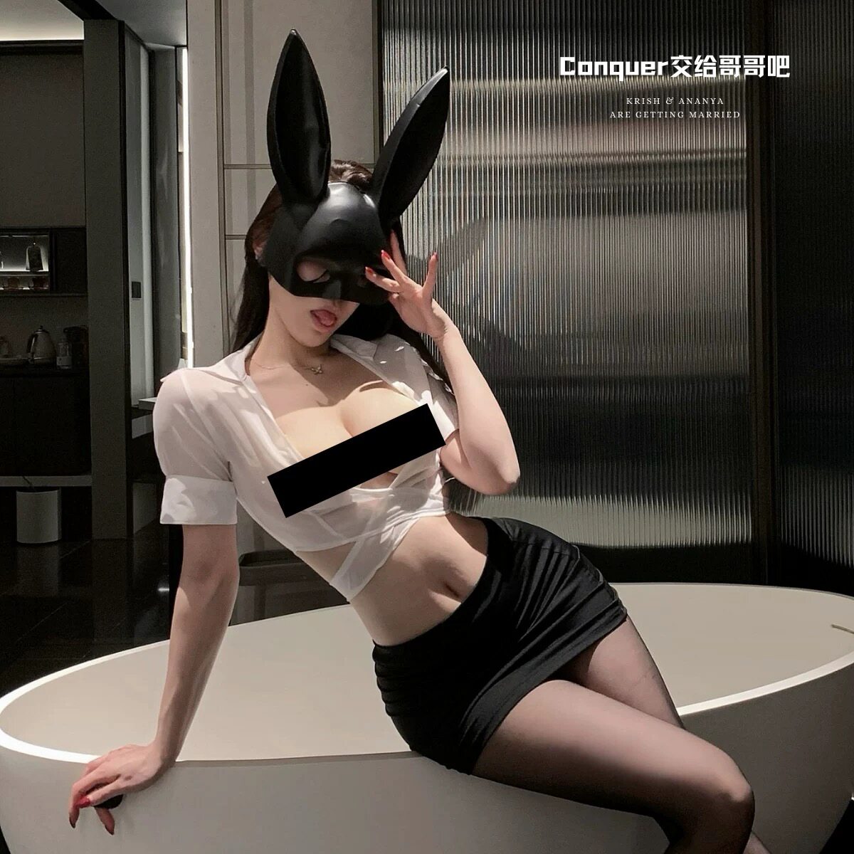 反差女郎！透视露腰上衣性感诱惑教师制服套装qqny火辣情趣包臀裙