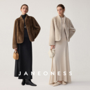 JANEONESS 环保皮草仿水貂毛蓬松保暖半高小V领廓形连肩皮草外套