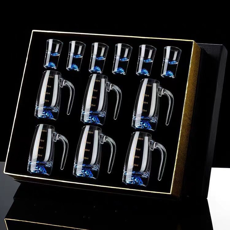 冰蓝白酒杯分酒器套装家用红酒杯创意水晶玻璃带刻度高档酒盅酒具