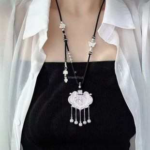 足银999天子门生锁毛衣链吊坠女纯银龙凤平安锁送宝宝满月学生礼