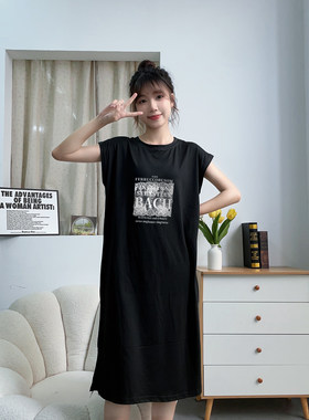 长款过膝休闲薄款家居服夏款无袖背心睡裙女款夏季大码宽松连衣裙