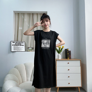 长款过膝休闲薄款家居服夏款无袖背心睡裙女款夏季大码宽松连衣裙
