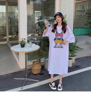 宽松休闲过膝长款 遮肚子显瘦连衣裙胖mm夏装 t恤裙200斤 女装 特大码