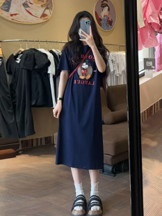 宽松大码 连衣裙韩版 肥胖mm懒人睡裙女过膝长裙潮 森女简约长款 夏季