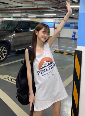 纯棉无袖中长款背心裙学生睡衣t恤女夏季少女ins家居复古卡通睡裙