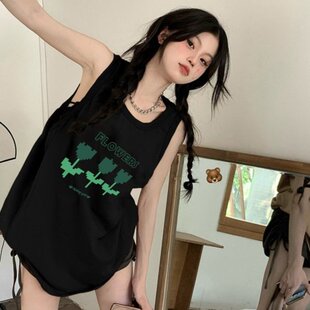 别致小背心女夏季法式甜妹设计感宽松中长款坎肩无袖T恤韩版上衣