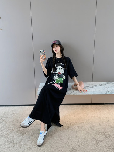 大码女装休闲t恤连衣裙2024夏胖mm200斤宽松高端欧货孕妇短袖长裙