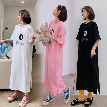 春夏季韩版新款大码情调睡衣女宽松胖mm特大超长款过膝家居服睡裙