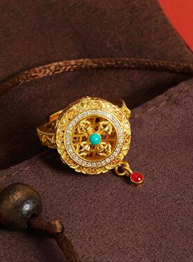 国潮沙金十字金刚杵镶钻食指戒